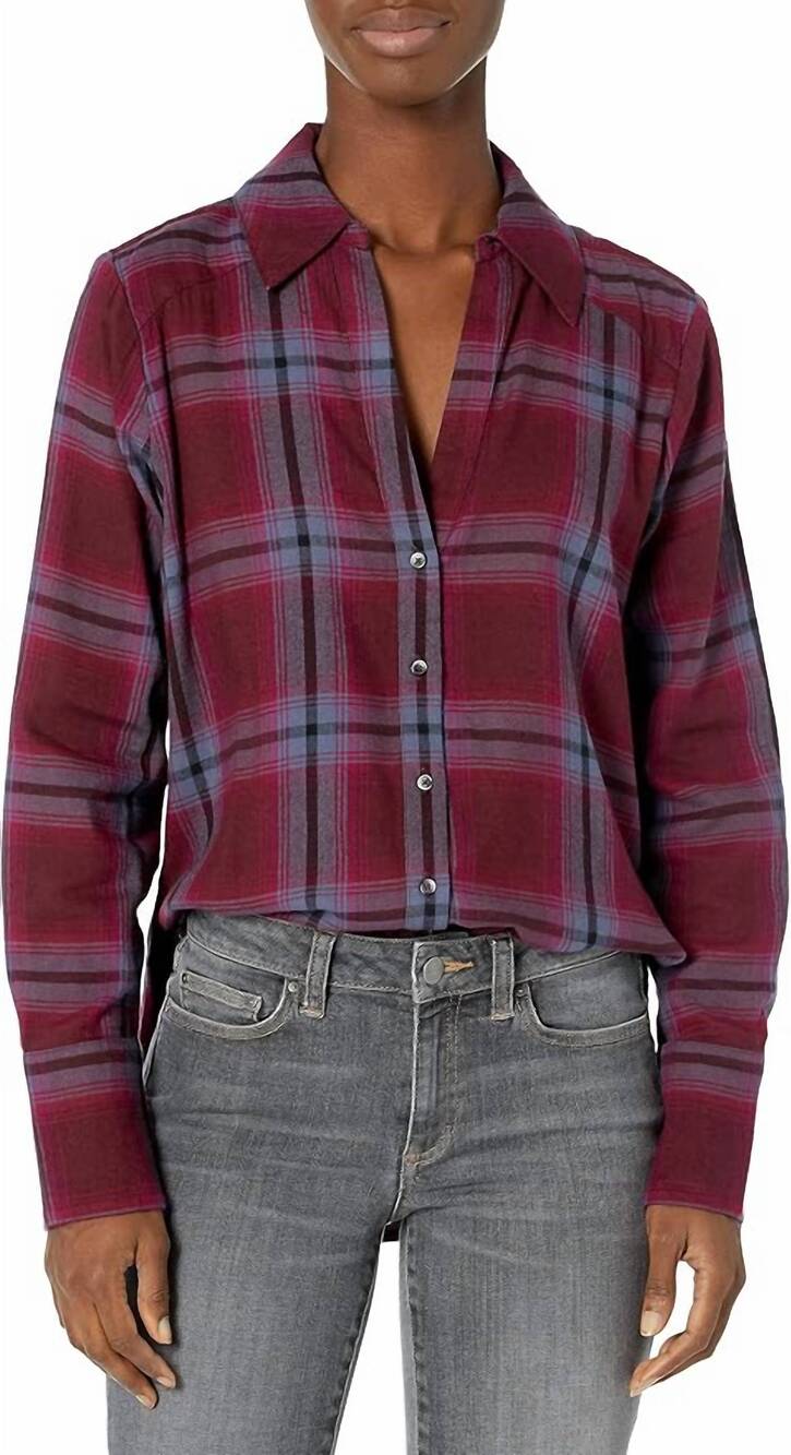NEW PAIGE davlyn long sleeve button down flannel shirt in night shadow/royale